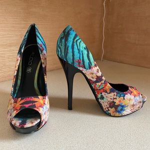 Aldo Floral Design Peep Toe Heels
